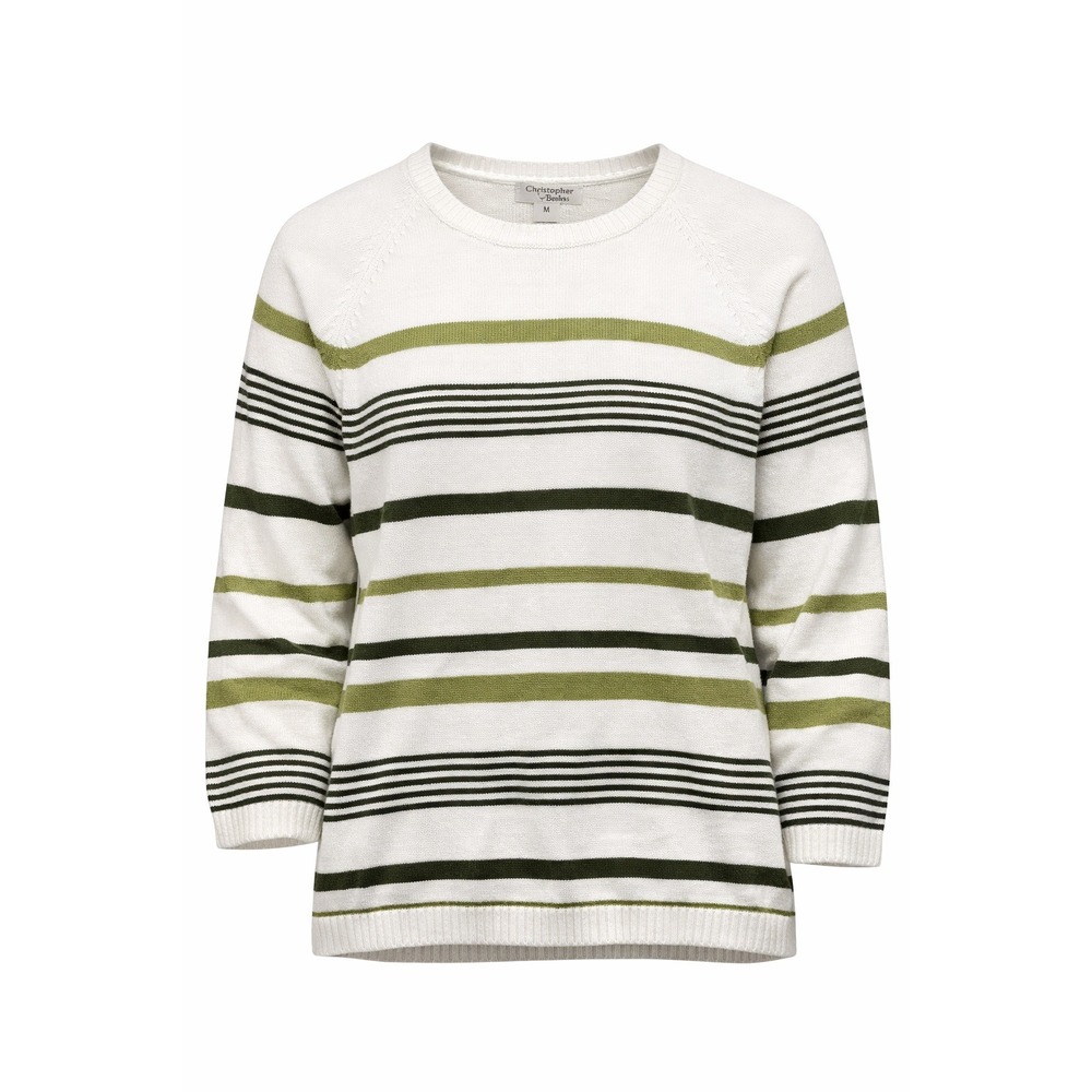 Christopher & Banks Sweater Womens Medium‎ White Green Striped Cotton